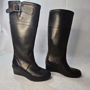 MICHAEL KORS Black Wedge Rain boots Sz 6